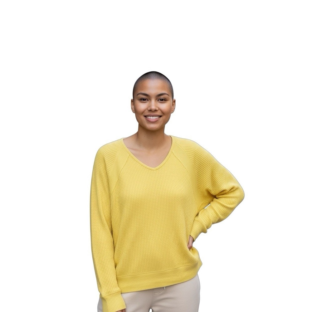 We the Free People Santa Clara Yellow Thermal Waffle Knit Long Sleeve Top Size S